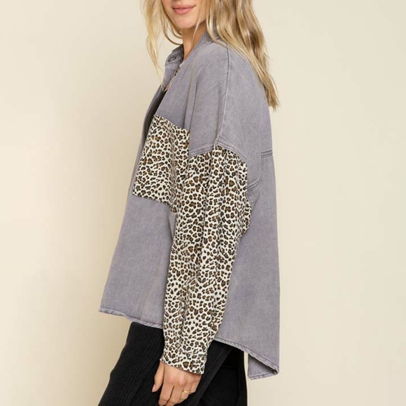 POL Violet Grey Oversized Leopard Shacket - Picture 2 of 7